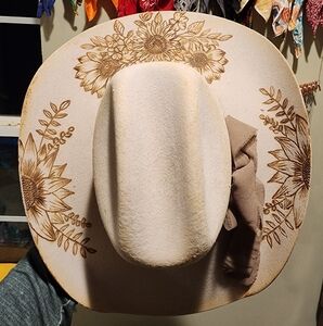 SOLD ON XPOST - Hand Burned Sunflower Cavenders Cowboy Hat 3X Felt